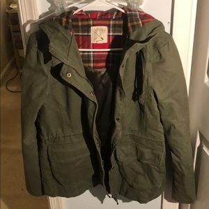 Olive LA Hearts Jacket W/ plaid lined hood